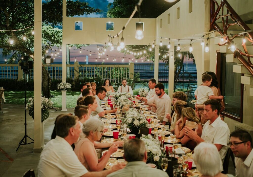 Mild evenings are perfect for an outdoor tropical wedding dinner